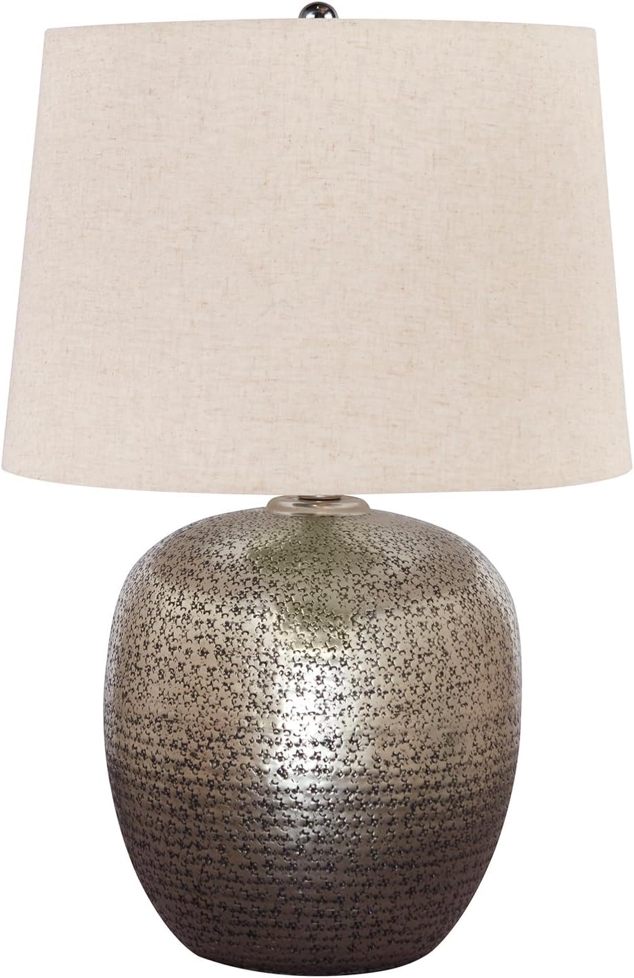 Signature Design by Ashley Magalie Contemporary UL Listed Table Lamp with Modified Drum Shade, 3-Way Switch, Hammered Aluminum, 23.13' High, Antique Silver
