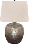 Signature Design by Ashley Magalie Contemporary UL Listed Table Lamp with Modified Drum Shade, 3-Way Switch, Hammered Aluminum, 23.13' High, Antique Silver