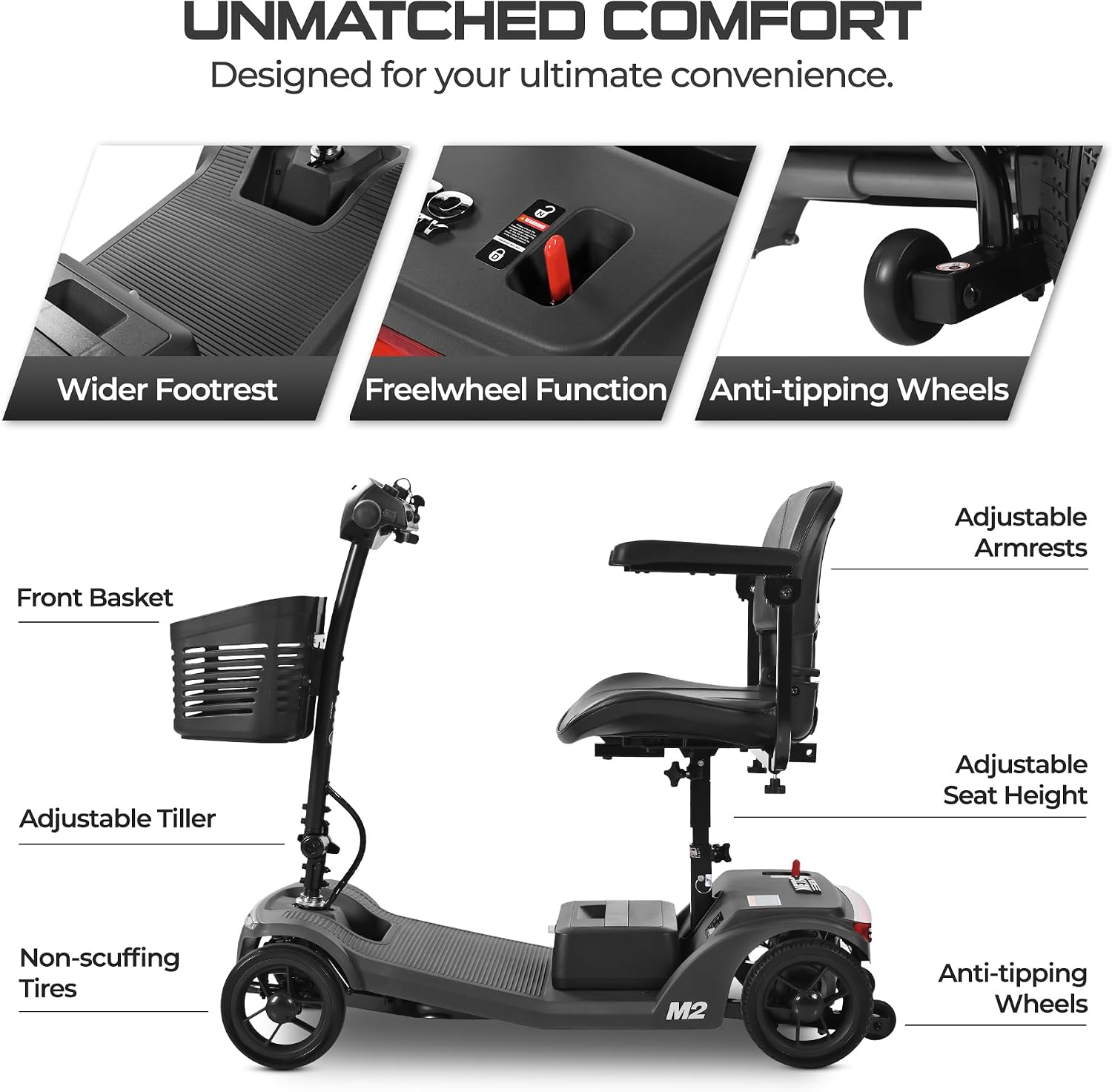 Mobility Scooters for Seniors & Adults 350 Lb Weight Foldable,All-Terrain 4-Wheel Powered Scooter,Lightweight Foldable Disability Electric Wheelchair,Front Rear Led Lights with Basket,Black
