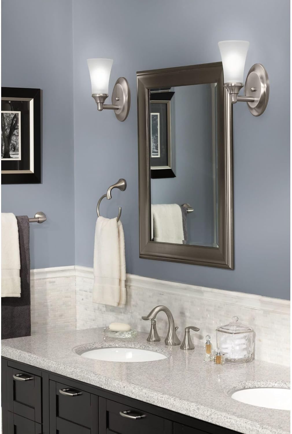 Moen YB2861ORB Eva 1-Light Dual-Mount Bath Bathroom Vanity Fixture with Frosted Glass, Oil Rubbed Bronze