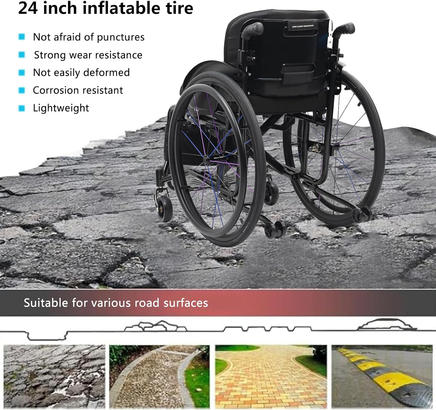 Wheelchairs for Adults,Sports and Leisure Wheelchairs,Portable Manual Wheel Chair,Folding All-Terrain Ultra Lightweight Wheelchair,Self-propelled Transport Wheelchairs(Blue,Seat Width 38cm/14.9in)
