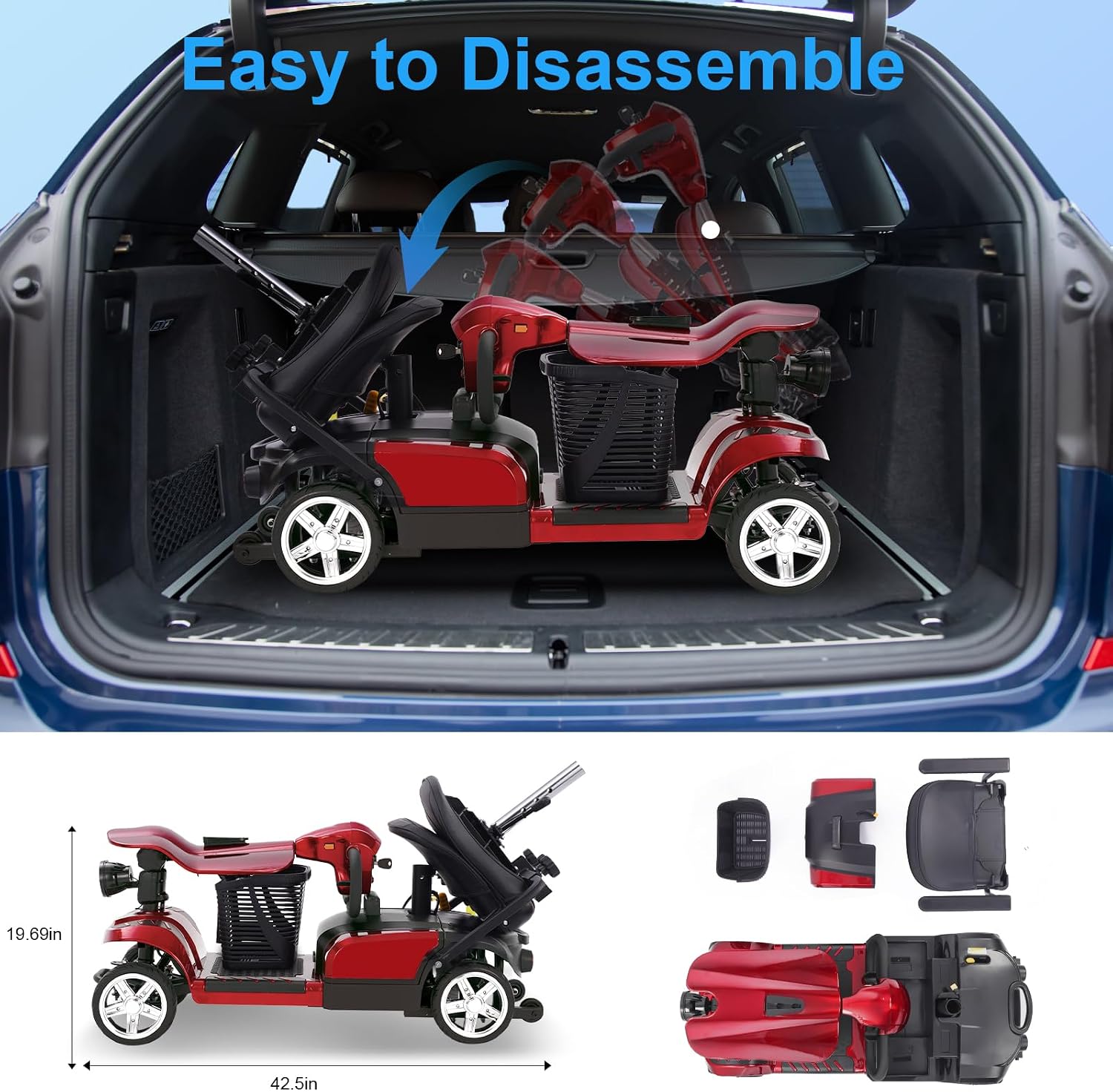 4 Wheels Eldryvon EV03 Electric Mobility Scooter for Seniors, Dual Baskets, 350W Powered Wheelchair with Rotating Seat, Foldable Motorized Scooter for Adult with USB Port, 300Lbs Capacity All Terrain