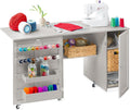 Best Choice Products Large Folding Sewing Table, Multipurpose Portable Craft Station & Side Desk w/Compact Design, Caster Wheels, Storage Shelves, 2 Storage Trays, Magnetic Doors - Gray