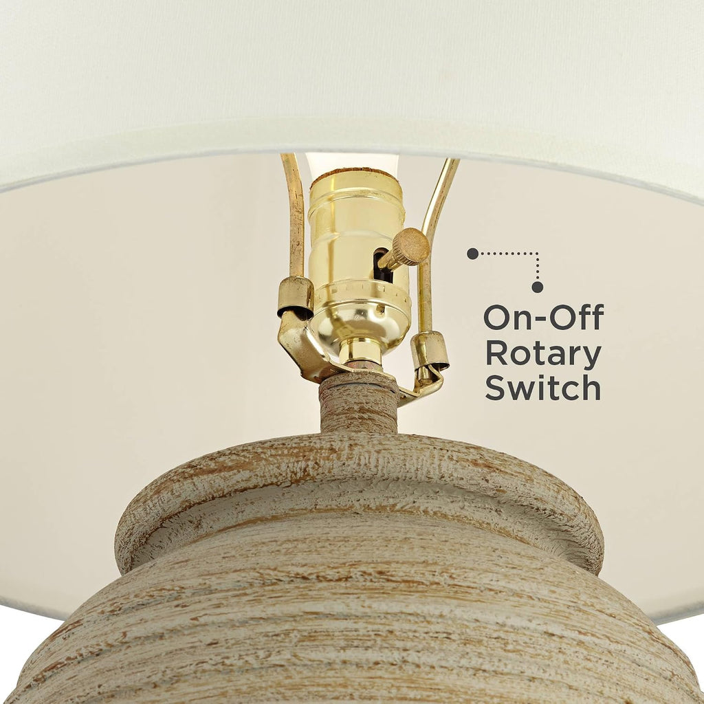 John Timberland Austin Country Cottage Southwest Style Jug-Shaped Table Lamp 28' Tall Sand Tone Desert Ridged Cream Linen Drum Shade for Living Room Bedroom House Bedside Nightstand Home Office
