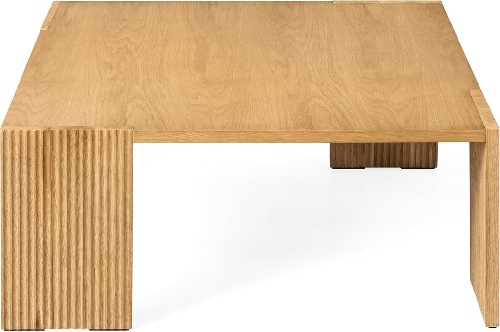39.37'' Large Square Coffee Table, Solid Ash Wood Coffee Table Accent Table for Living Room, Modern Side Table with Soft Padded Feet and Textured Legs, Natural Wood Color