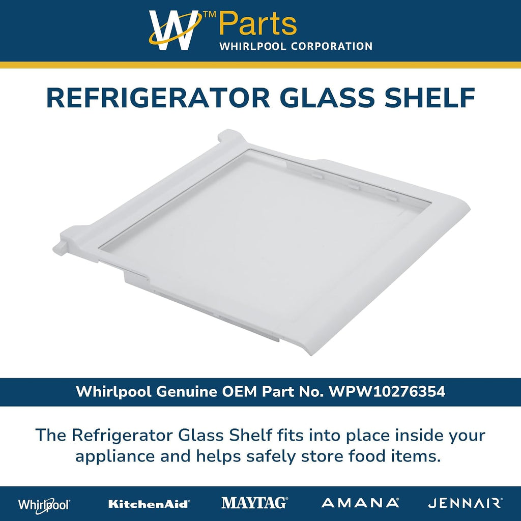 Whirlpool WPW10276354 Genuine OEM Refrigerator Glass Shelf Replacement Part - Replaces W10276353, W10167067, WP2309636, and more