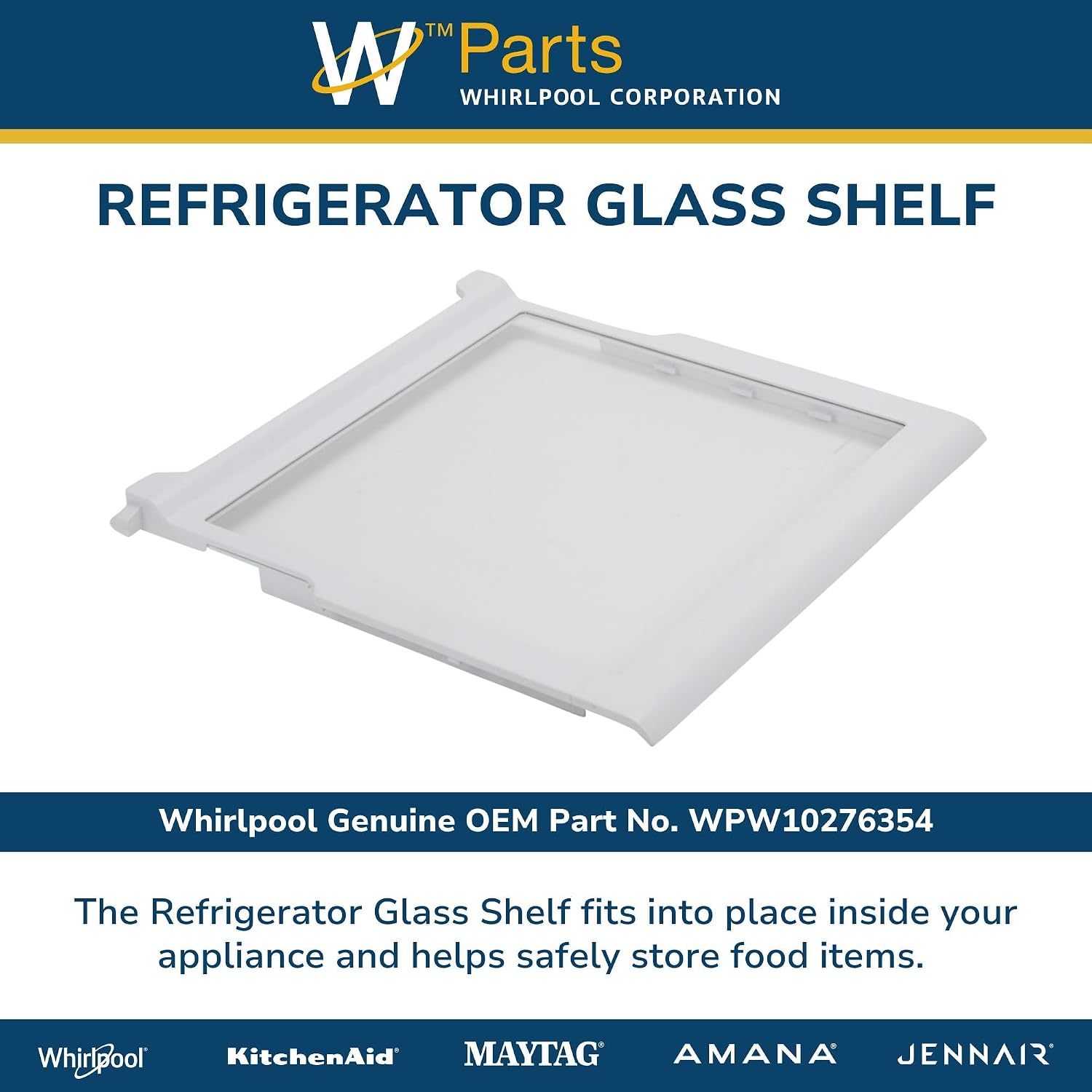 Whirlpool WPW10276354 Genuine OEM Refrigerator Glass Shelf Replacement Part - Replaces W10276353, W10167067, WP2309636, and more