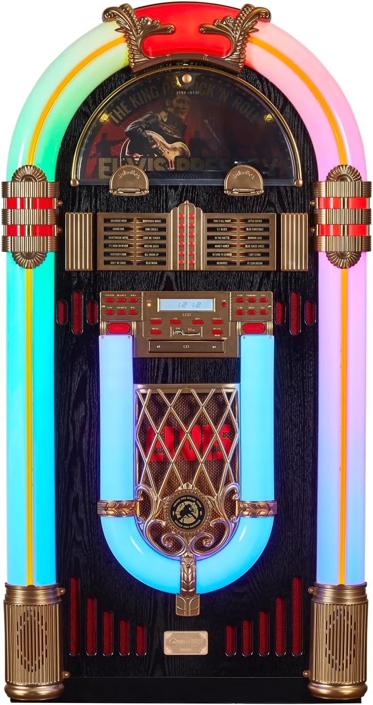 Arkrocket x Elvis Presley Jukebox Saturn V Full Size Bluetooth Vinyl Record Jukebox CD Player Vintage Radio Retro Turntable Classic Jukebox 51 inch