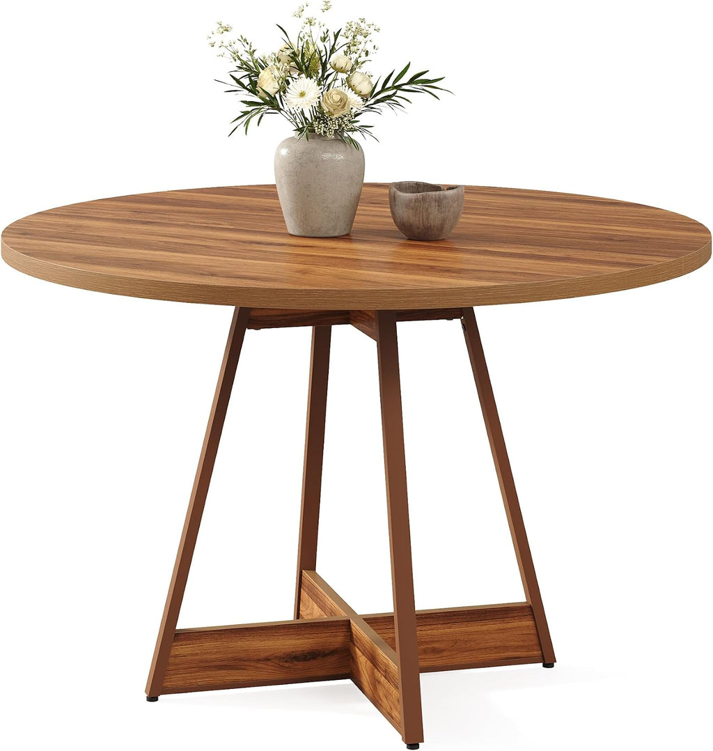 LITTLE TREE 39 Inches Round Dining Table for 2-4, Farmhouse Circle Kitchen Table for Dining Room, Wooden Dinner Table with Heavy Duty Pedestal, Small Bistro Table for Restaurant, Brown