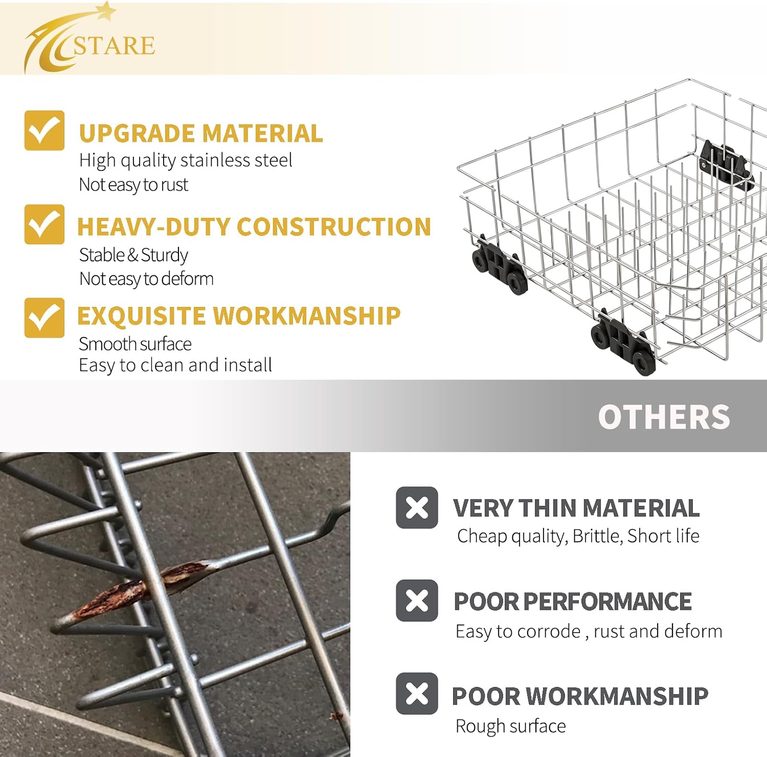 Stainless Steel W10728159 Dishwasher Lower Rack Replacement for KitchenAid Maytag Dishwasher Parts with Wheels W10525646 KDFE104DSS2 Lower Dishrack 22' x 20.7' Whirlpool Dishwasher Bottom Rack Drawer