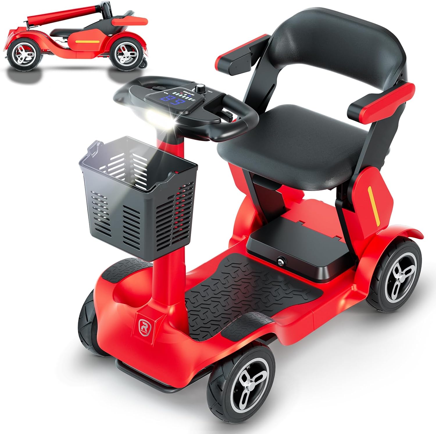 SPD2 Peak 1000W 4 Wheel Mobility Scooter,Electric Powered Wheelchair Device with 35Mile Long Range Power Extended Battery with Charger & Basket, for Travel/Elder/Adult/Handicap/Disability (Red)