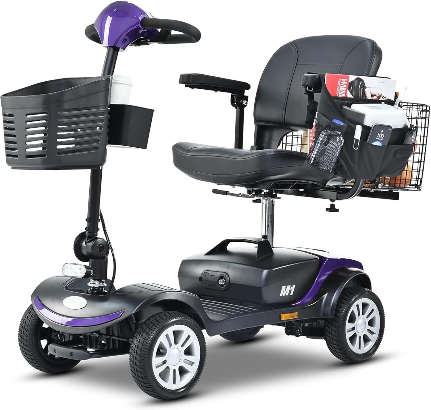 Mobility Scooters for Seniors & Adults 400 Lb Weight Capacity,Lightweight Portable 4 Wheel Powered Scooter,Foldable Disability Electric Wheelchair,Add A Rear Car Basket,Shoulder Bag,Purple