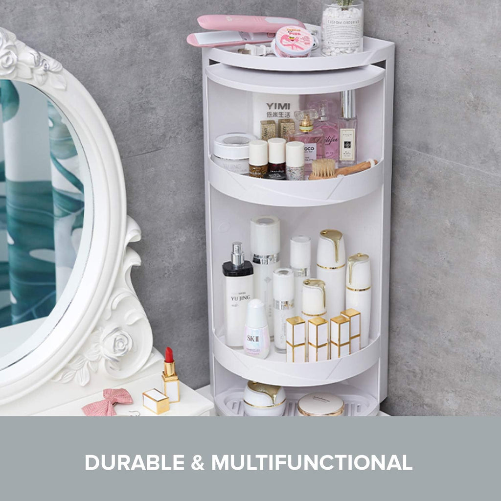 Bathroom Storage Corner Vanity Cabinet 24'x8.75'x8.75' Space Saver Rotating Organizer - 2-Tiered Storage Cabinet Countertop Storage or Wall Shelf - White Corner Shelf - Hidden Storage Rack