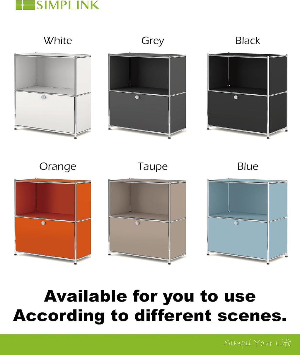 32.5-Inch Flip-Top Storage Cabinet with Detachable Wheels, Metal Side Table and Small Sideboard Cabinet for Living Room, Bedroom, Office, Orange