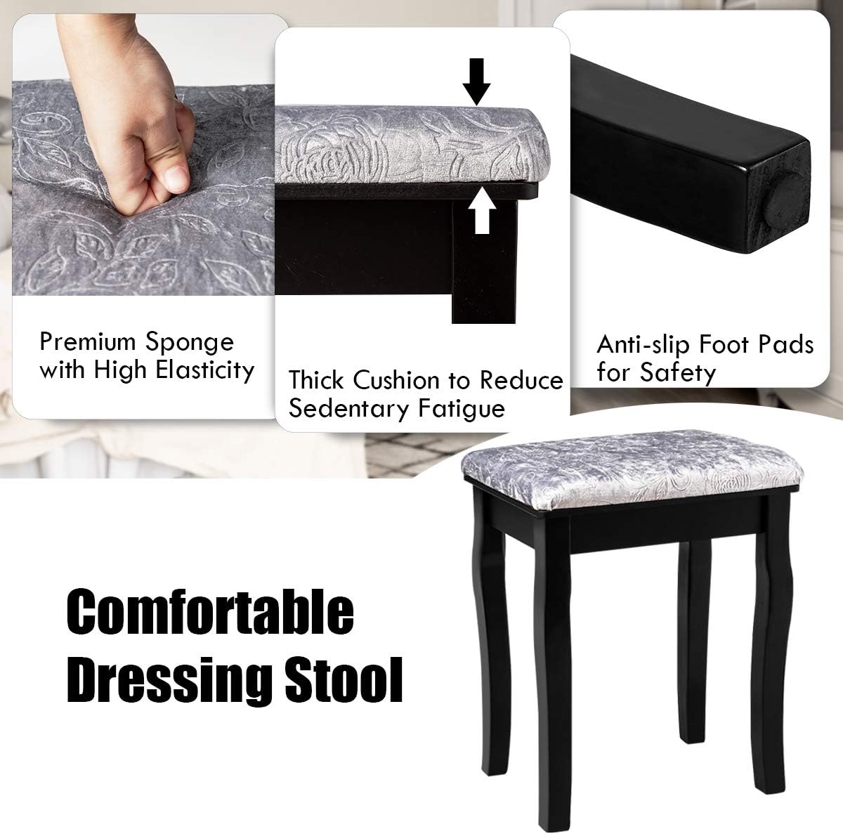 CHARMAID LED Vanity Desk with Lighted Mirror, 10 Dimming Bulbs, 5 Drawers, 3 Storage Organizers, Makeup Vanity Desk with Stool, Bedroom Dressing Table, Gift for Girls Women (Black)