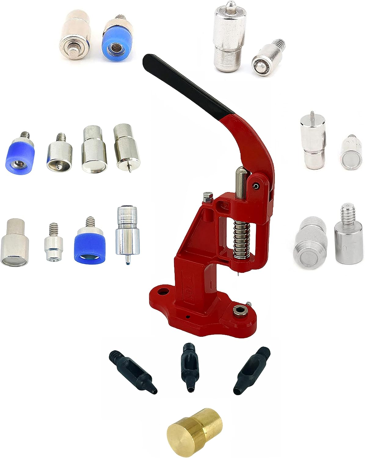 Hobby Trendy Hand Press Set with Hole Punches, Essential Dies for Snap Buttons, Eyelets, Grommets, Rivets Setting (Red Press)