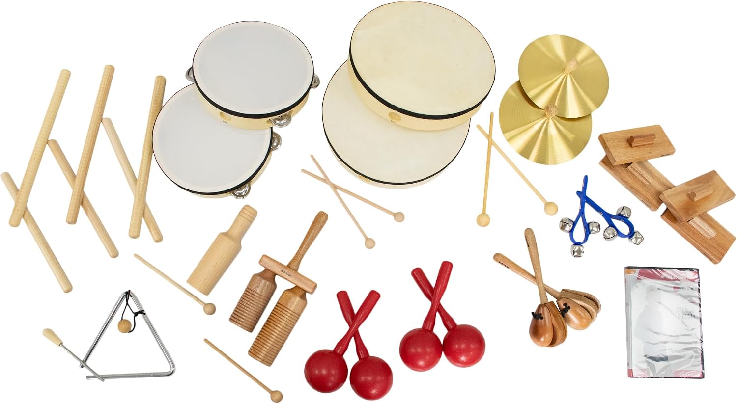 Westco WM20 Classroom Kit: 20-Player Percussion Set with Frame Drums, Maracas, Tambourines, Cymbals, Rhythm Sticks & More. Includes 'Make Learning Fun' DVD & Storage Container.