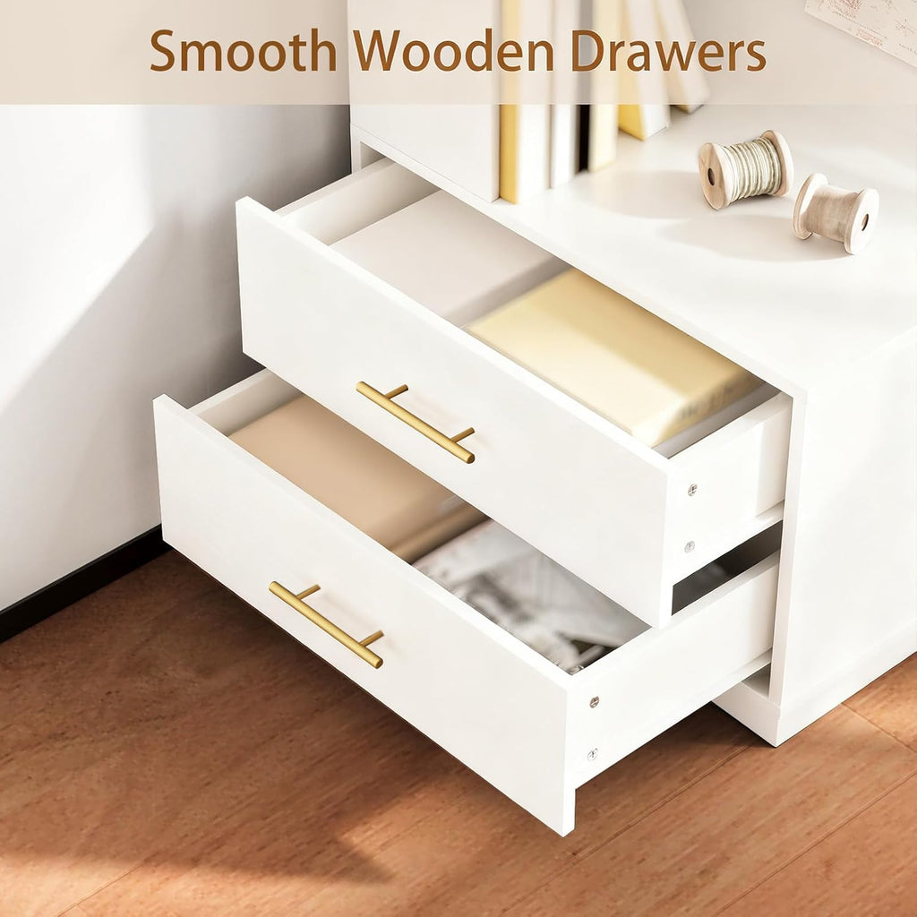 Corner Bookshelf with Drawers,66.9' L Shaped Tall Bookshelf and Bookcase,5 Tier Corner Bookcase with Storage Display Shelf Stand for Home Office, Study,Living Room, Bedroom (White-Corner Bookshelf)