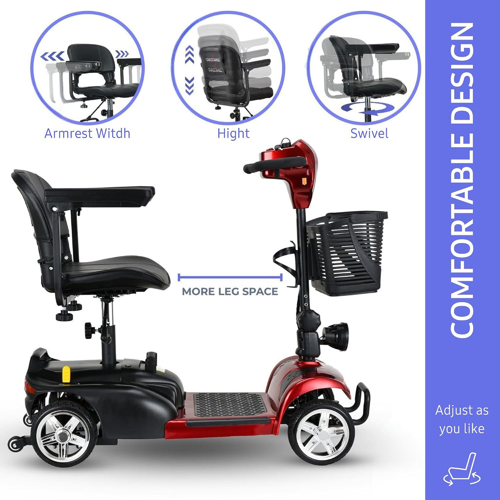 DECOMIL Mobility Scooter for Seniors – 20 Miles Range, 4 Wheel Foldable Electric Scooter, 24V 20Ah Battery, 300W Motor, 285 lbs Capacity, Travel Scooter with USB Charging Input,