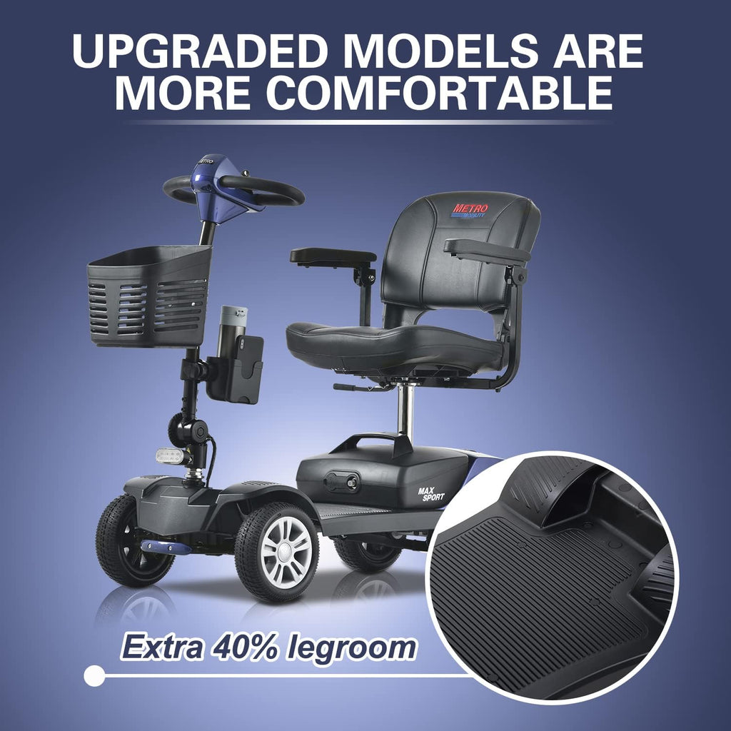 Metro Mobility Scooters, Electric Mobility Scooter for Adults and Seniors, 300 lbs Max Weight, Long Range Power Extended Battery with Charger and Basket-Max Sport Blue