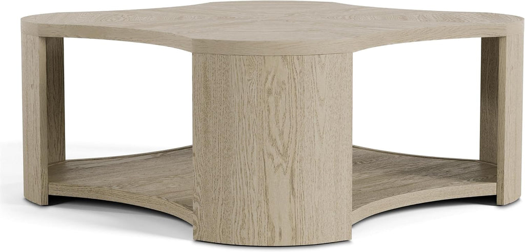 Furniture of America Selyra Modern Solid Wood 42-inch Mobile Square Coffee Table with Casters, 1 Shelf and Plinth Base for Living Room, Oak