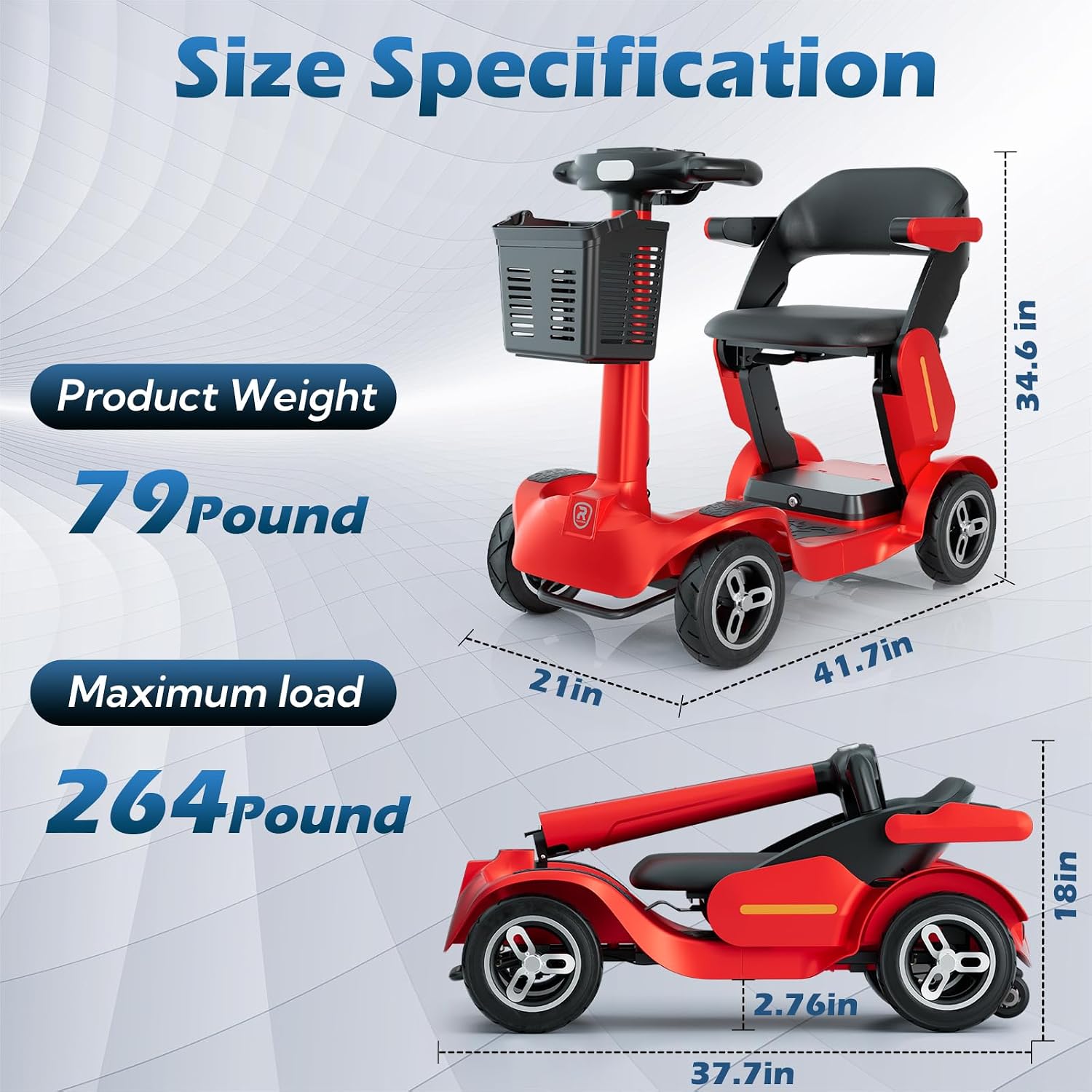 SPD2 Peak 1000W 4 Wheel Mobility Scooter,Electric Powered Wheelchair Device with 35Mile Long Range Power Extended Battery with Charger & Basket, for Travel/Elder/Adult/Handicap/Disability (Red)