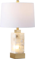 JONATHAN Y 23' Gold/White 2-Light Alabaster Rectangular Table Lamp with Night Light Modern Coastal Bedside Lamp for Bedroom with White Linen Drum Shade LED Bulbs Included JYL6202A