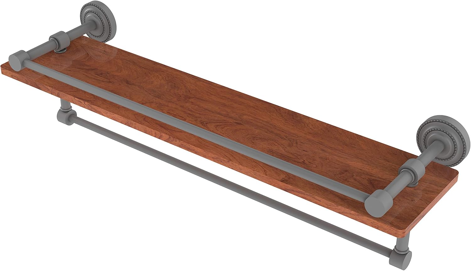 Allied Brass DT-1TB-22-GAL-IRW Dottingham Collection 22 Inch IPE Ironwood Gallery Rail and Towel Bar Wood Shelf, Matte Gray