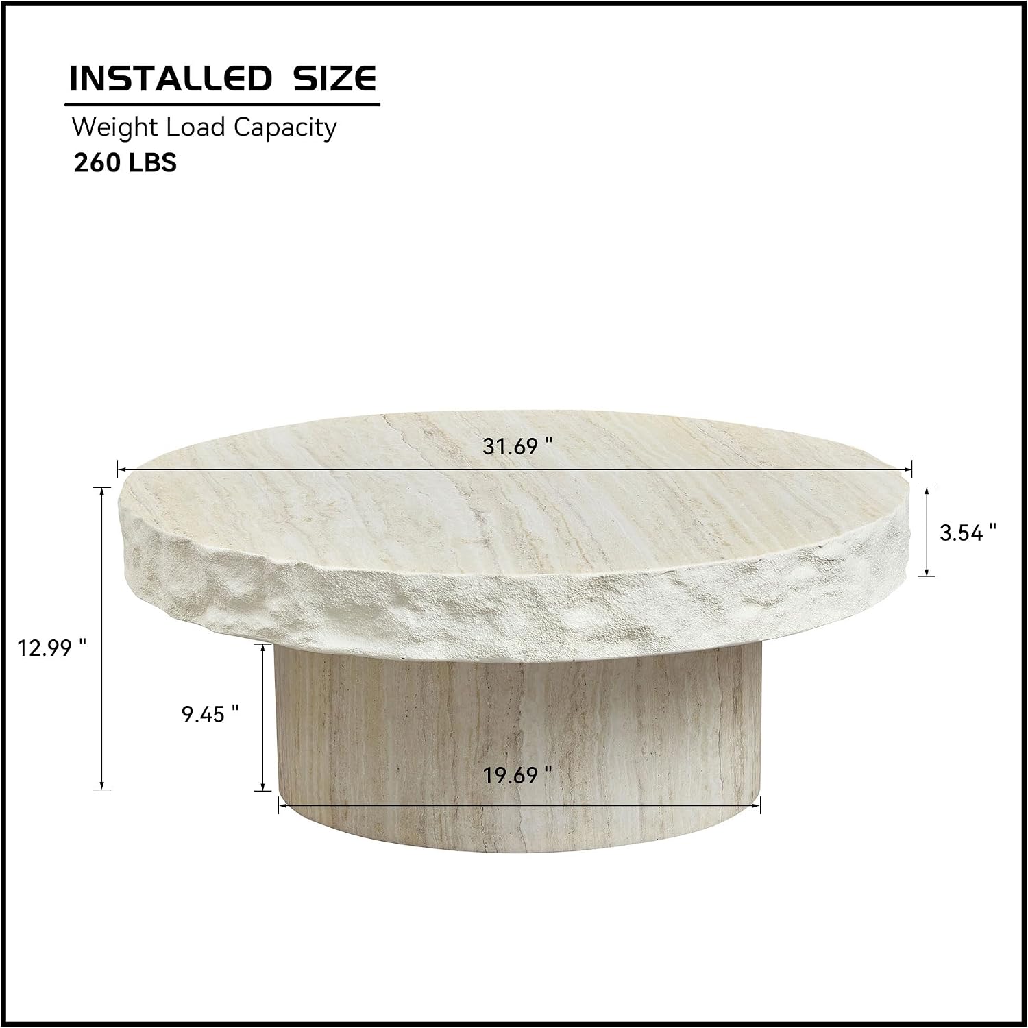 31.69' Faux Mars Textural Patterns Mordern Coffee Tables for Apartment Living Room,No Need Assembly,Beige