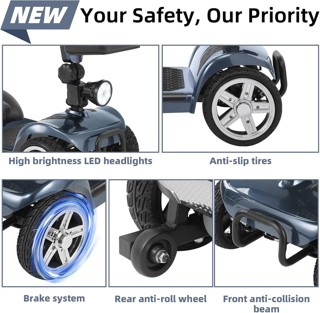 20 Miles 4 Wheels Mobility Scooter for Seniors/Adults Up to 300LBS,350W Electric Wheelchair Detachable Lithium Battery,Dual Baskets,Rotating Seat,with Taillight, USB Charging, Gray 18AH