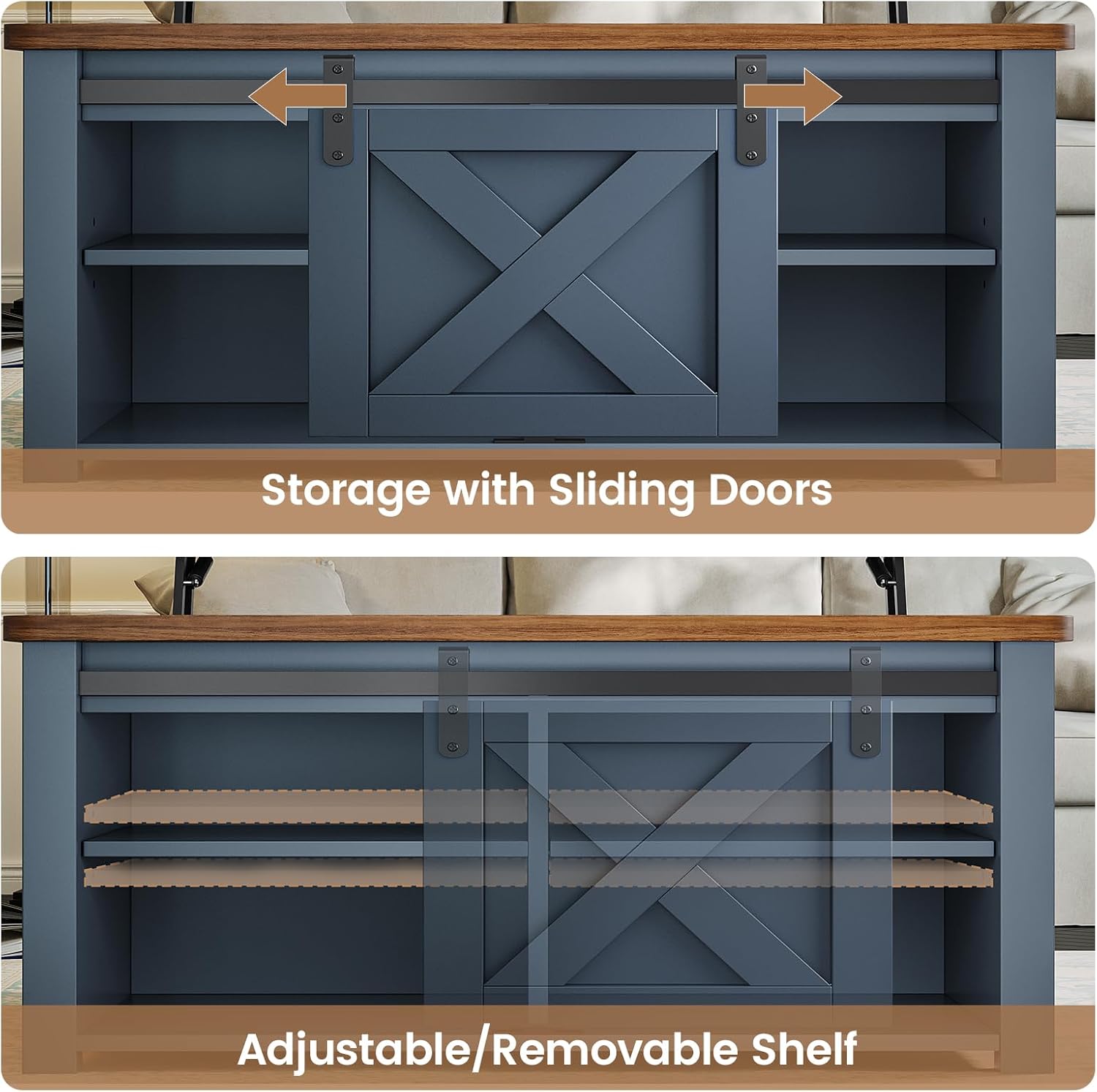 SEDETA 31.5' Lift Top Coffee Table with Storage, Square Coffee Tables for Living Room, Farmhouse Coffee Table with Large Hidden Storage Compartment and Adjustable Shelves, Blue