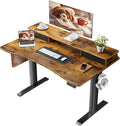 Veken Standing Desk with 3 Drawers and Raised Storage Shelf, Electric Height Adjustable Sit Stand Table, Ergonomic Office Computer Desks for Workstation, Home, Study, Writing, Gaming, 47.2 Inch, Brown