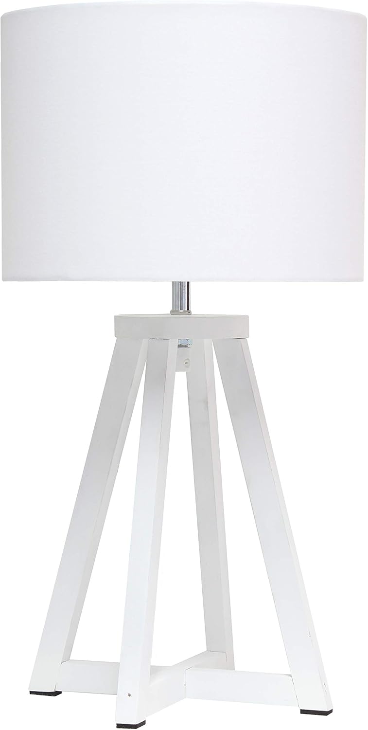Simple Designs LT1069-WOW Interlocked Triangular White Wood Table Lamp with White Fabric Shade (Pack of 4)