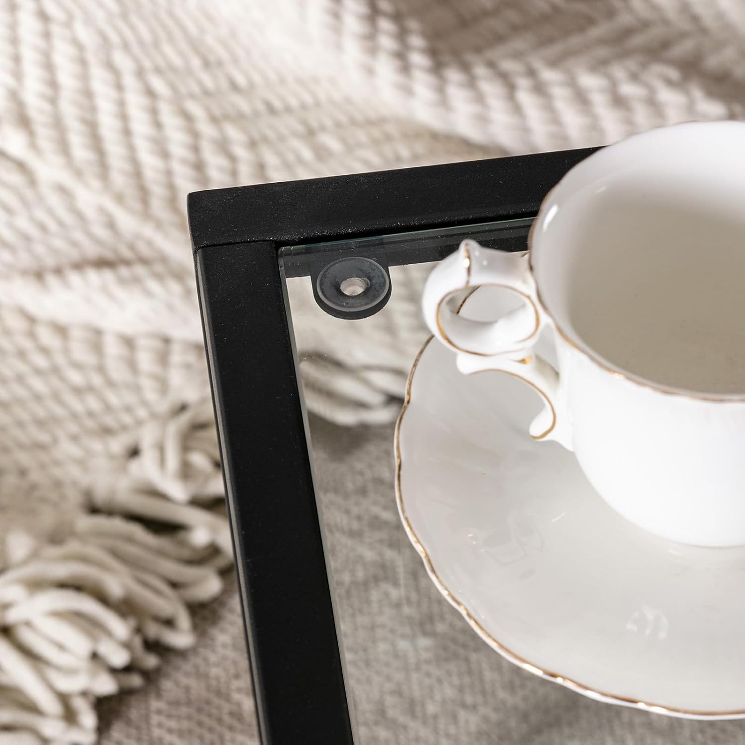 Simple Modern Glass 3-Piece Table Set, Includes Coffee Table and 2 End Tables, Black
