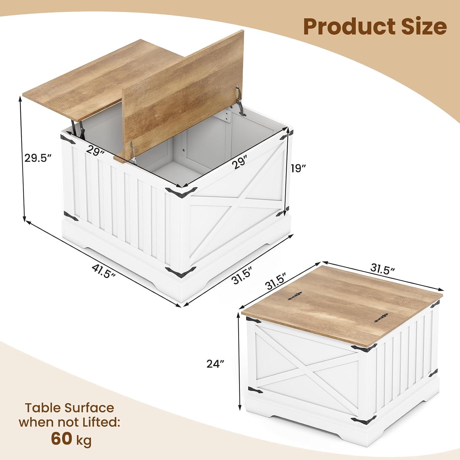 Giantex Farmhouse Lift Top Coffee Table, 31.5' Square Wood Center Table with Large Hidden Storage Compartment & Hinged Lift Top, Accent Cocktail Tea Table, Rustic Living Room Tables (Oak)