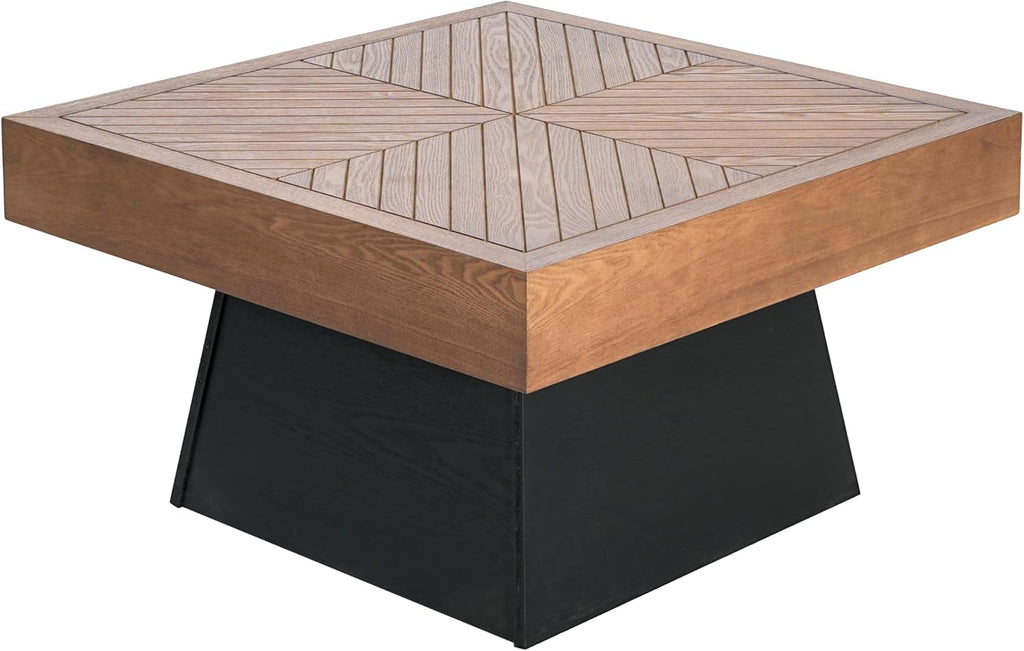 Merax Modern Square Coffee Table for Living Room,31.5 Inch Brown Wood Grain Top & Black Base, Mid-Century Farmhouse Style Center Accent Table,Brown