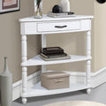 Corner Table for Small Spaces, 3-Tier Triangle End Side Table with Drawer, Space-Saving with Wood Legs for Living Room, Bedroom, Apartment, 34 Inch, Easy Assembly, Milk White