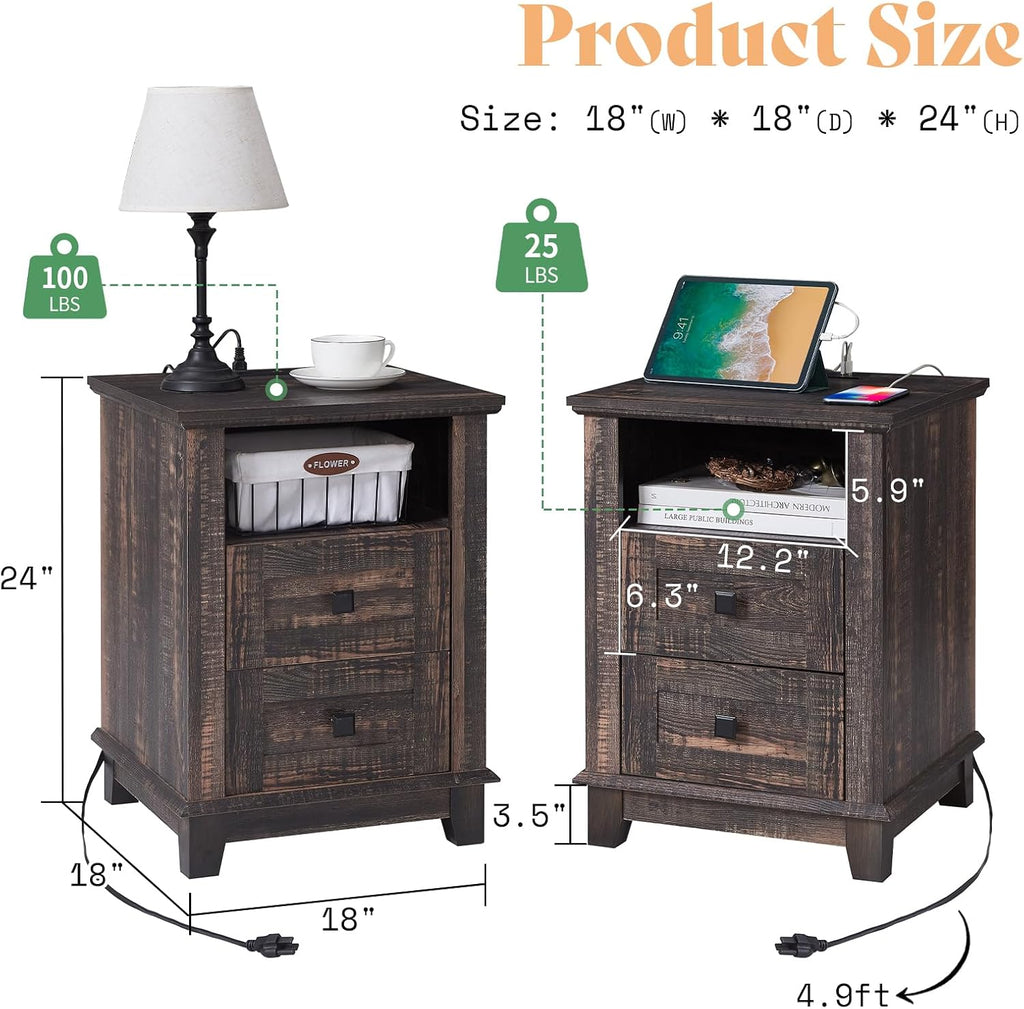 AMERLIFE 3-Piece Farmhouse Living Room Table Set - Coffee Table with Sliding Barn Doors & End Table Set of 2 with Charging Station and Storage Drawers, Oak Black