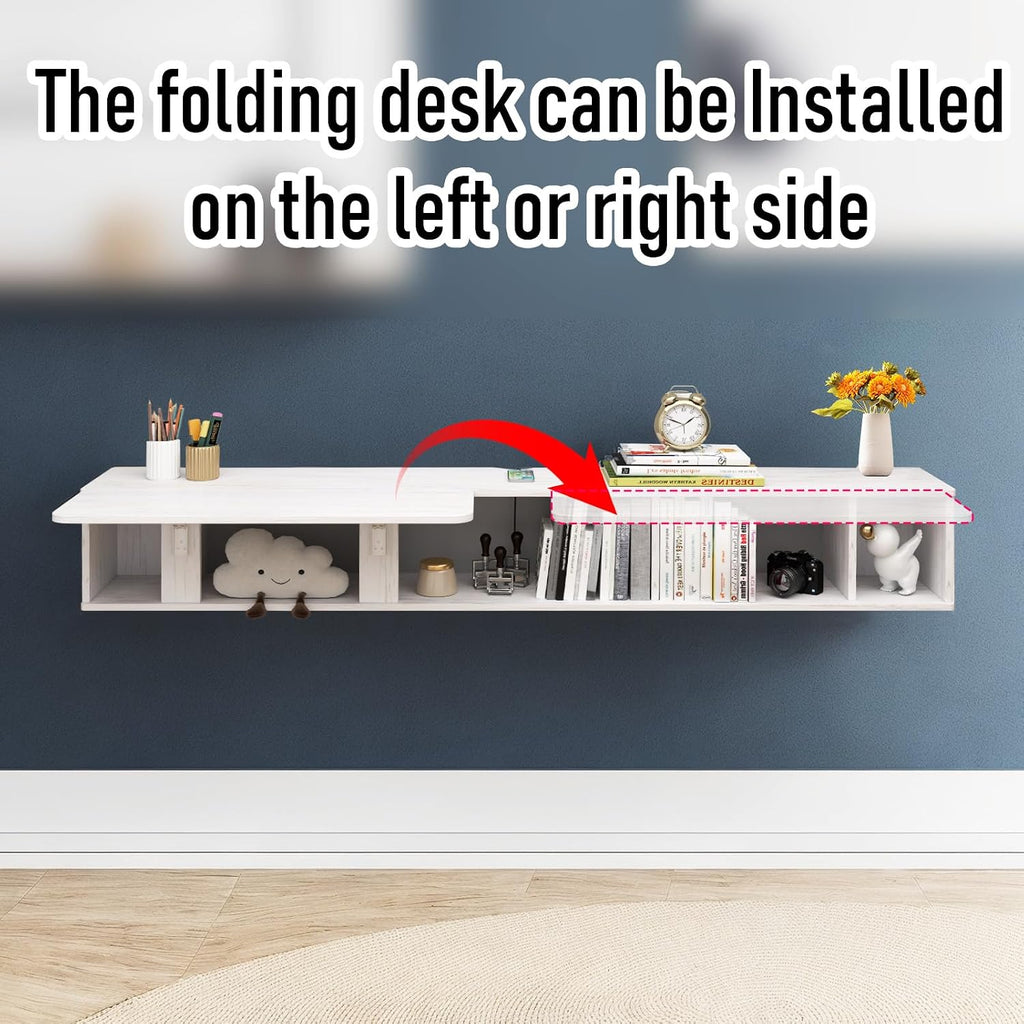 Pmnianhua 70'' Floating Desk with Storage Shelves,Wall Mounted Desk Laptop Computer Writing Study Table for Bedroom Small Space(White)