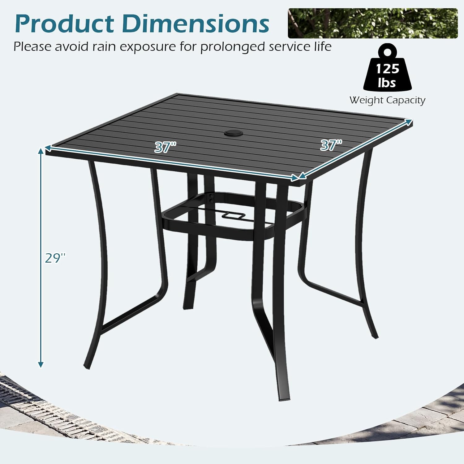 Tangkula 37' Metal Patio Dining Table for 4, Square Heavy Duty Outdoor Dining Table with Umbrella Hole, 4-Person Outside Dining Furniture for Porch, Garden, Balcony and Backyard