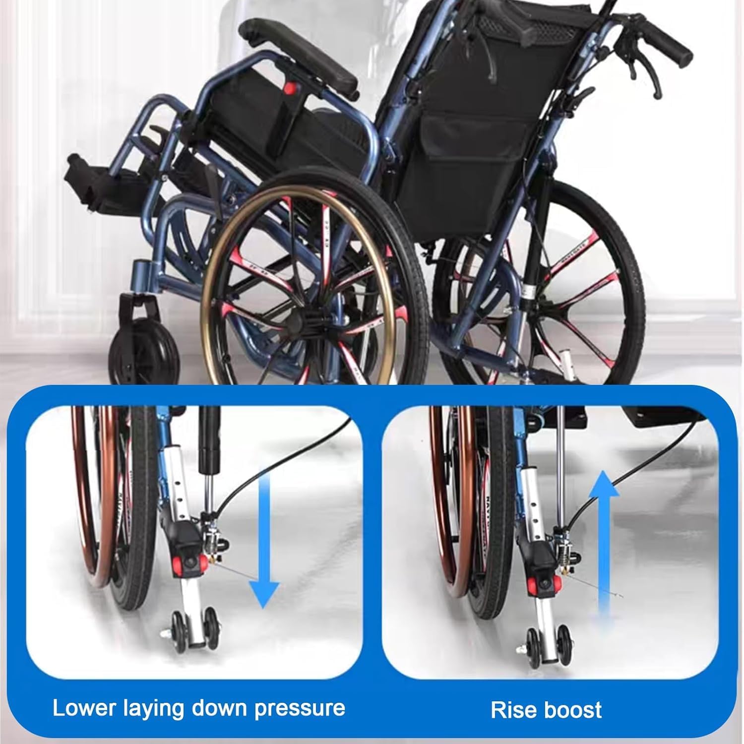 Full Lying Wheelchairs Folding, Lightweight Self Propelled Wheelchair Portable Comfort Wheelchair with Swing Away Footrests and Brakes,Self-propelled Manual Wheelchairs Scooter