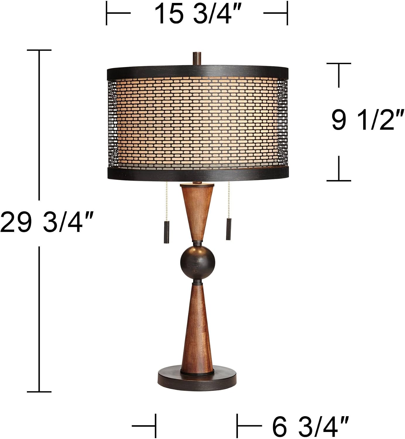 Franklin Iron Works Hunter Rustic Farmhouse Table Lamp 29 3/4' Tall Cherry Wood Bronze Metal Outer Tan Fabric Inner Drum Shade for Bedroom Living Room House Home Bedside Nightstand Office Family