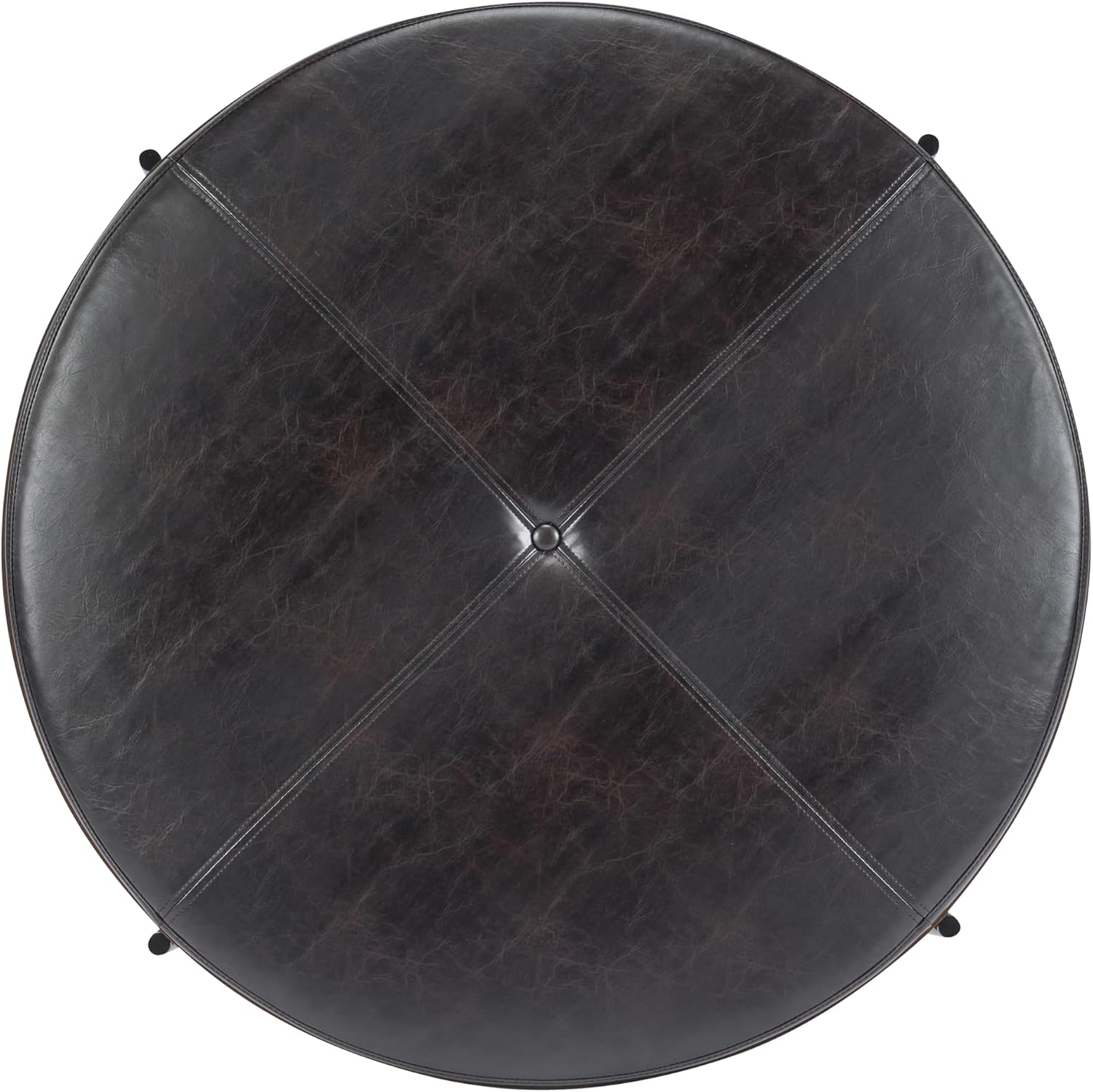 Christopher Knight Home Neapo Modern Round Ottoman Coffee Table, Faux Leather Cocktail Ottoman for Living Room Sofa, Entryway Comfortable Footstool, Durable Metal Frame Ottoman Foot Rest, Dark Brown