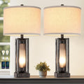 Set of 2 Industrial Table Lamps for Living Room with USB C+A, Vintage End Table Lamp for Bedroom with Gray Nightlight, Farmhouse Rustic Desk Lamp for Bedside, 4 Bulbs Included (Iron Gray)