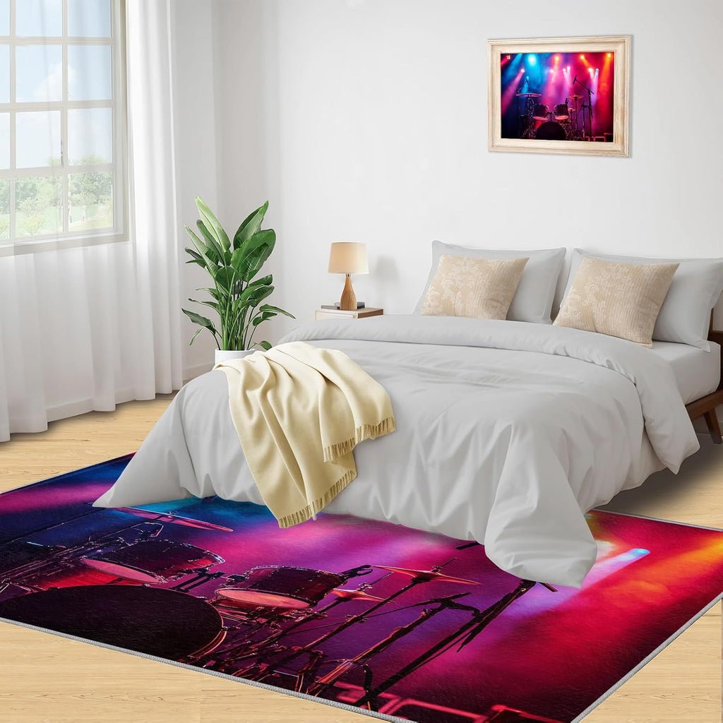 Drum Set Rugs for Music Room - 8x10 Rug, Drums Rug, Musical Instrument Washable Area Rugs for Bedroom, Musical Carpet, Boys Room Carpet - Drums Home Decor & Gift