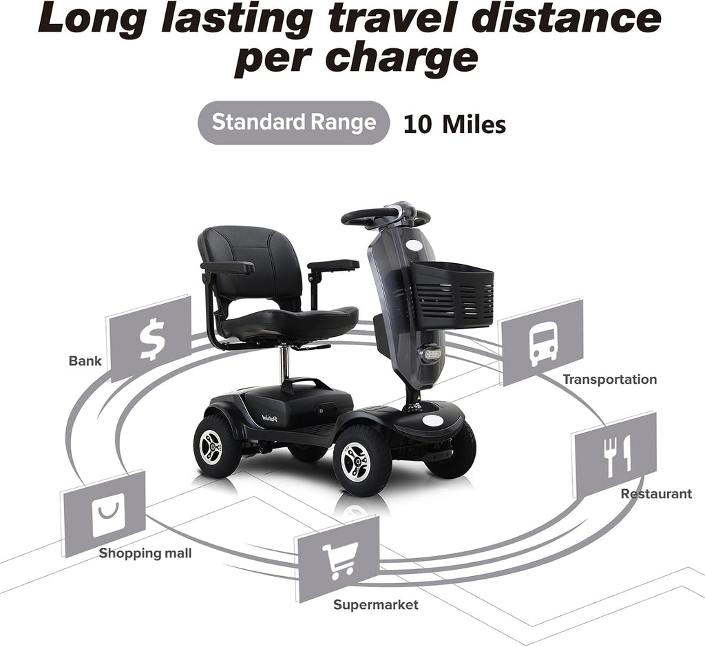 Mobility Scooters for Seniors & Adults 400 Lb Weight All Terrain,Heavy Duty 4-Wheel Powered Scooter,Foldable Mobile Disability Electric Wheelchair,Luxury Seat and Front Rear Led Lights,Black