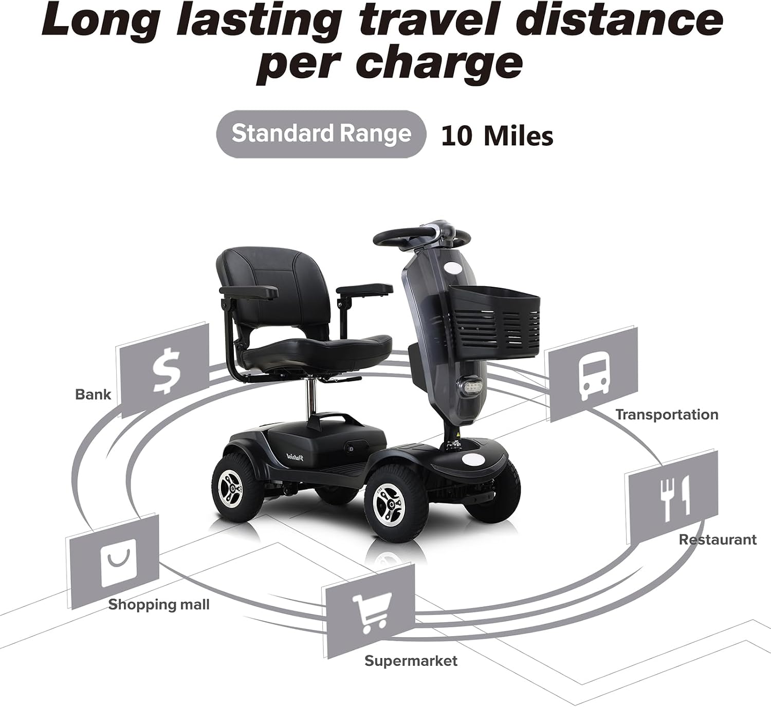 Mobility Scooters for Seniors & Adults 400 Lb Weight All Terrain,Heavy Duty 4-Wheel Powered Scooter,Foldable Mobile Disability Electric Wheelchair,Luxury Seat and Front Rear Led Lights,Black