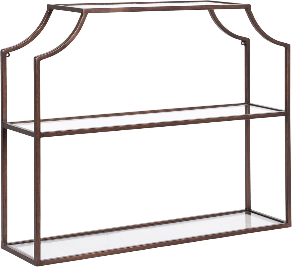 Kate and Laurel Ciel Modern Glam Wide Two-Tier Wall Shelf, 24 x 20, Bronze, Tiered Bathroom Shelves for Over the Toilet Storage or Bedroom Makeup Organizer