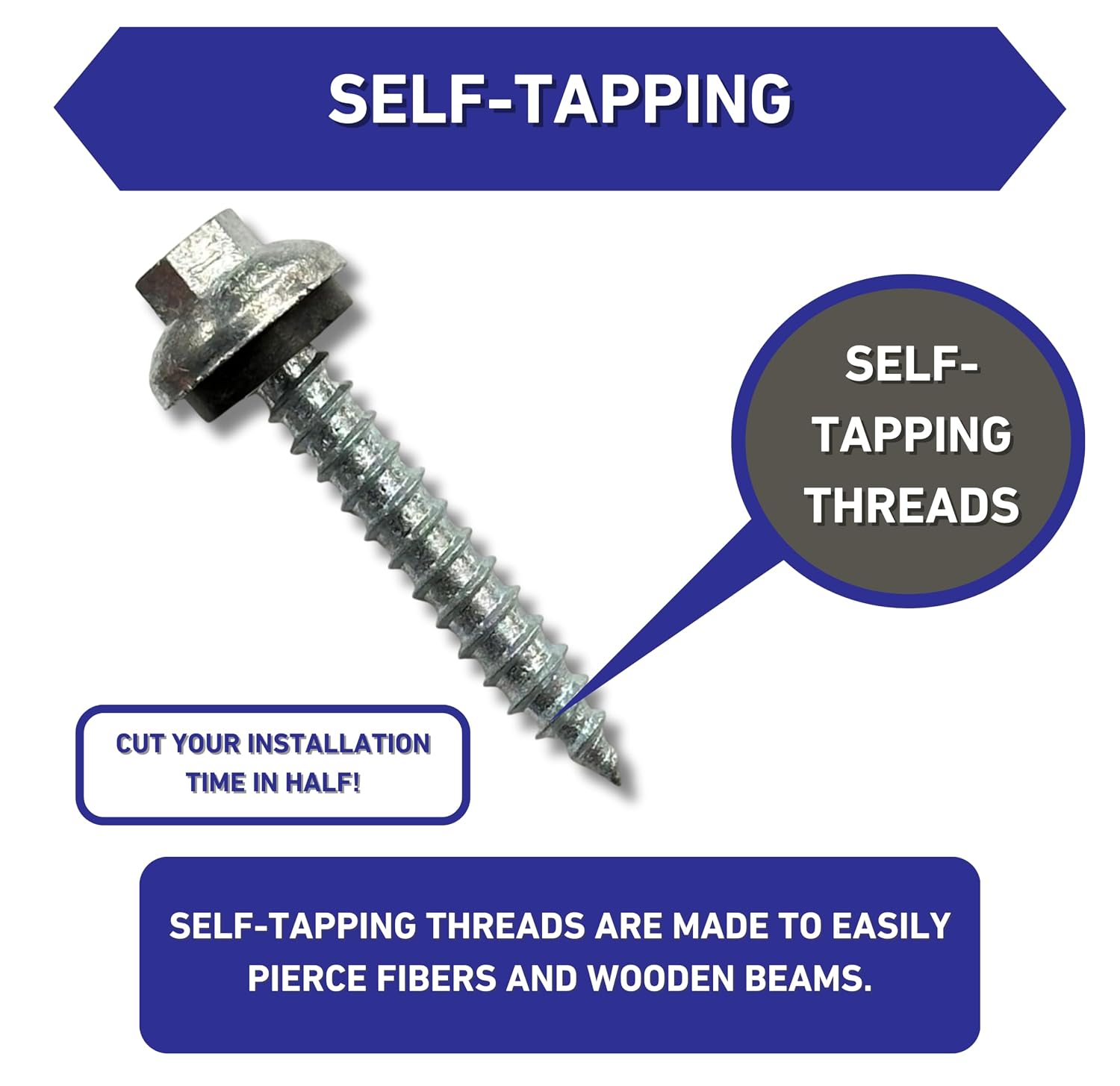 EAGLE 1 Long-Life Metal Roofing Screws: #14 x 1.5 Dome Cap Metal Roofing Screws (250-Count), Self-Tapping Tip, EPDM Washer, Multiple Colors/Includes 5/16' Magnetic Hex Bit Driver (Black, 250)