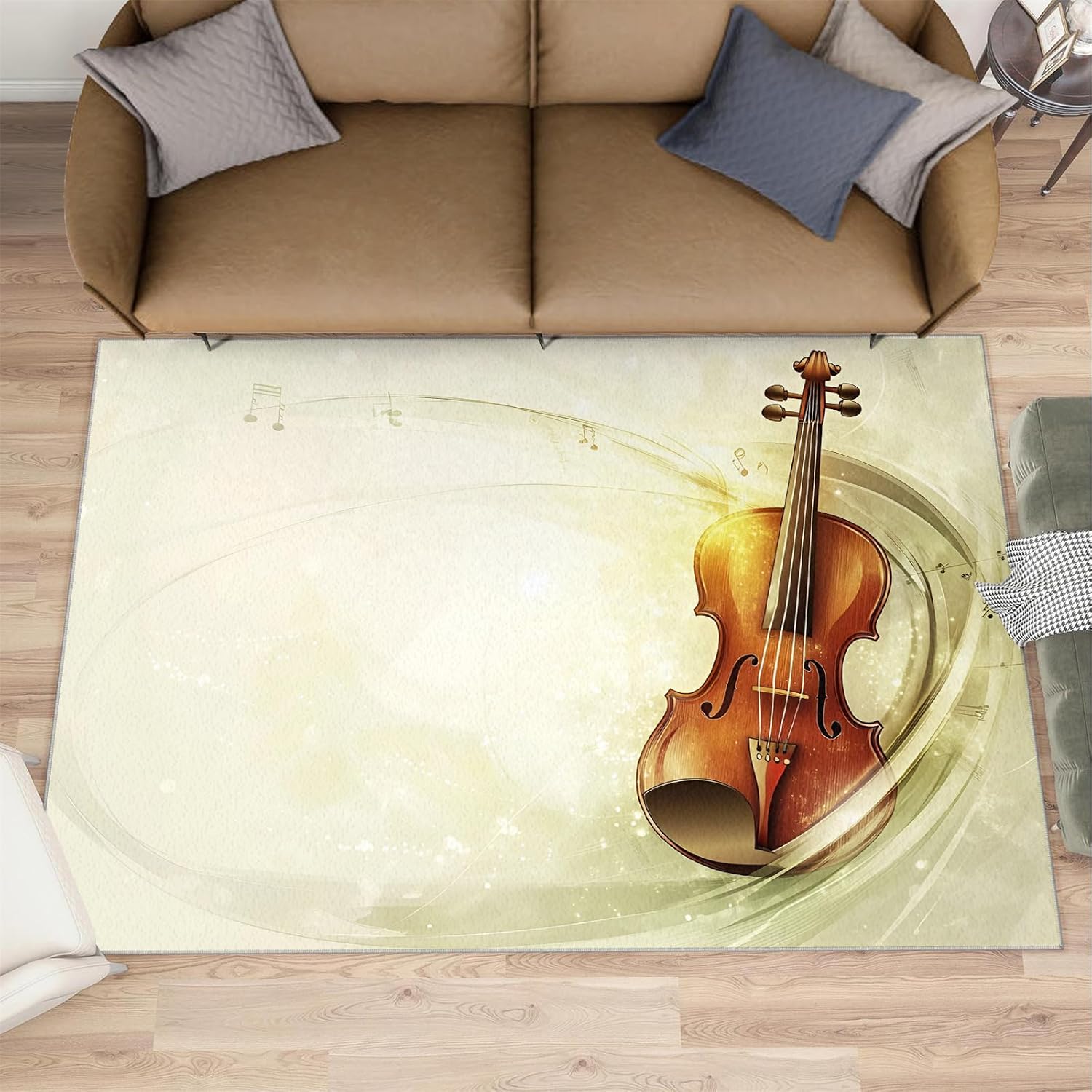 Guitar Area Rug 5x7-5x7 Rug, Musical Note Area Rugs for Living Room, Music Washable Rugs for Bedroom, Modern Music Carpet, Aesthetic Carpet - Guitar Home Decor & Gift